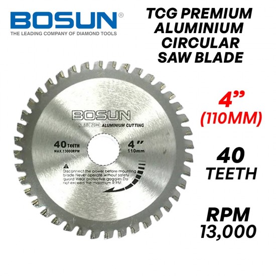 Bosun TCG Premium Aluminium Circular Saw Blade 4" 110MM (D) x 40T x 2MM (T) x 20MM (BD) Bosun TCG Premium Aluminium Circular Saw Blade 4" 110MM (D) x 40T x 2MM (T) x 20MM (BD)