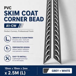 PVC A1-CW Skim Coat Corner Bead 19MM x 19MM x 2MM x 2.5M (L) - Grey + White 