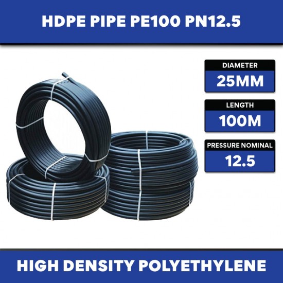 High Density Polyethylene HDPE Pipe 25MM (OD) x 100M (L) PN12.5 PE100 ~15KG (NONE-SIRIM) High Density Polyethylene HDPE Pipe 25MM (OD) x 100M (L) PN12.5 PE100 ~15KG (NONE-SIRIM)