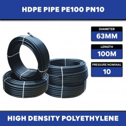 High Density Polyethylene HDPE Pipe 63MM (OD) x 100M (L) PN10 PE100 ~72.2KG (NONE-SIRIM)