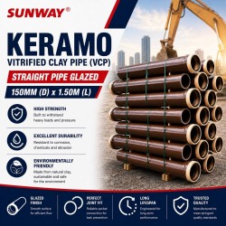 Sunway Keramo Vitrified Clay Pipes (VCP) Straight Pipe 150MM (DIA) x 1.50M (L) (6" x 4.92')
