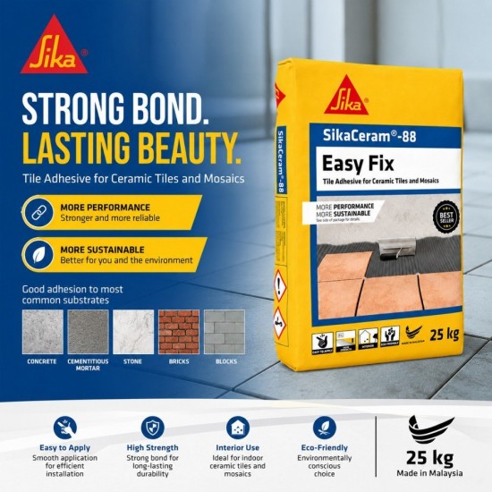 Sika SikaCeram-88 Easy Fix Cementitious Tile Adhesive 25KG - Grey Sika SikaCeram-88 Easy Fix Cementitious Tile Adhesive 25KG - Grey