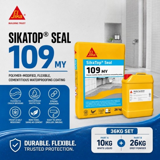 Sika Top Seal 109 Polymer-Modified, Flexible, Cementitious Waterproofing Coating 36KG (Part A: 10KG + Part B: 26KG) Sika Top Seal 109 Polymer-Modified, Flexible, Cementitious Waterproofing Coating 36KG (Part A: 10KG + Part B: 26KG)