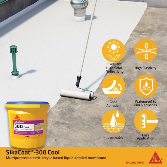 SikaCoat 300 Cool Multipurpose Elastic Acrylic Based Liquid Applied Membrane 4KG (Grey/White)