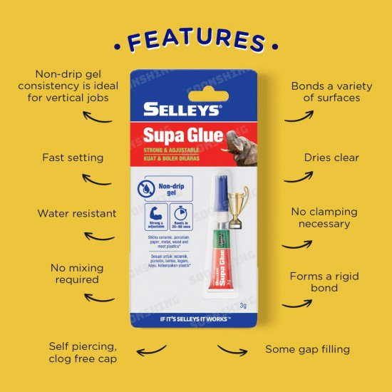 Selleys Supa Glue Strong & Adjustable 3g Selleys Supa Glue Strong & Adjustable 3g