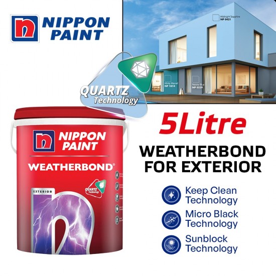 Nippon Paint Weatherbond Water-Based Paint For Exterior 5L Nippon Paint Weatherbond Water-Based Paint For Exterior 5L