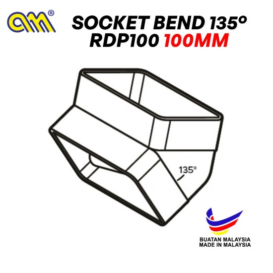 Arensi-Marley Rectangular Down Pipe Fitting RDP100 Socket Bend 135° 100MM Arensi-Marley Rectangular Down Pipe Fitting RDP100 Socket Bend 135° 100MM