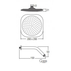 Aimer AMSH-6408 ABS Square Rain Shower With Arm