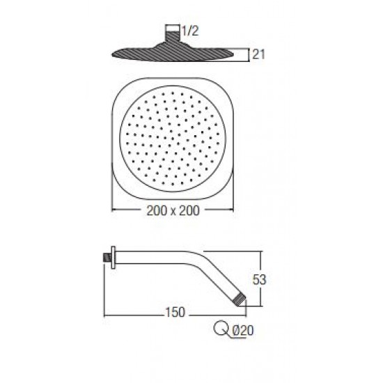 Aimer AMSH-6408 ABS Square Rain Shower With Arm