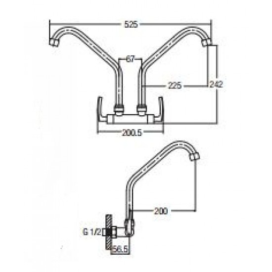 Aimer AMFC-1959A Double Spout Kitchen Wall Sink Tap