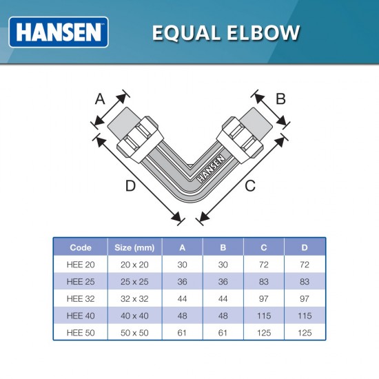 Hansen Fittings HEE 20 Equal Elbow 20MM x 20MM - Black