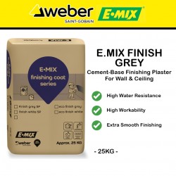 E.Mix Finish Premixed Thin Cement-Based Finishing Plaster For Wall And Ceiling In Dry Or Wet Interior Only 25KG (GREY)