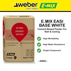 E.Mix Easi Base Premixed Cement-based Plaster For Wall And Ceiling In Dry Or Wet Interior Only 40KG (WHITE)
