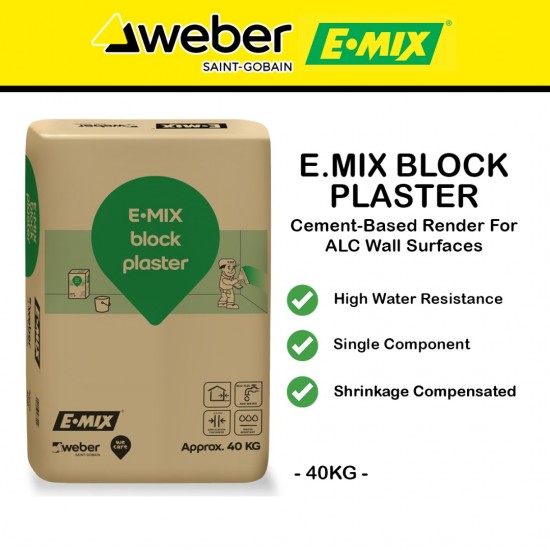 E.Mix Block Plaster Cement-based Plaster For Alc Block Wall In Dry Or Wet Interior And Exterior 40KG (GREY)