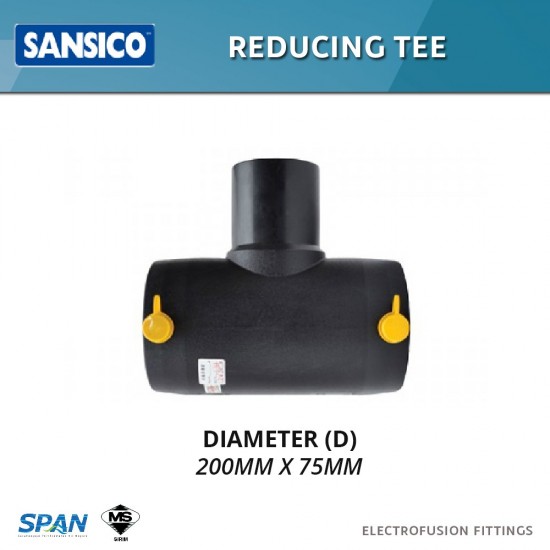 Sansico Electrofusion Fittings SRT 200.75 Reducing Tee 200MM x 75MM Sansico Electrofusion Fittings SRT 200.75 Reducing Tee 200MM x 75MM