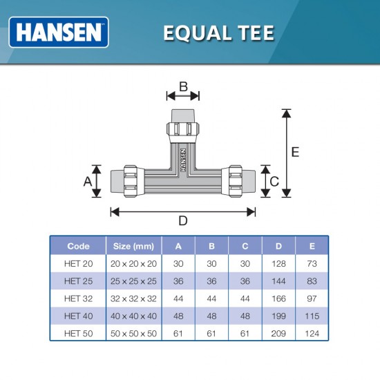 Hansen Fittings HET 25 Equal Tee 25MM x 25MM x 25MM - Black Hansen Fittings HET 25 Equal Tee 25MM x 25MM x 25MM - Black