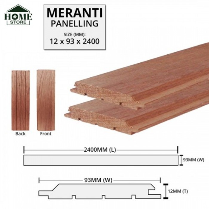 Home Store Meranti Wood Timber Panelling Board Smooth Planed Surfaced Four Sides (S4S) 12MM (T) x 93MM (W) x 2400MM (L)