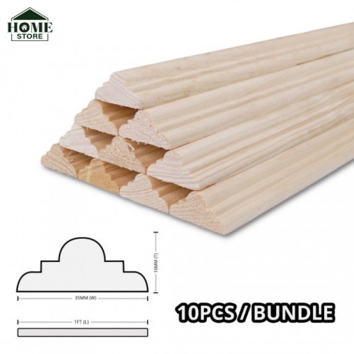 Home Store Pine Wood Timber DS3515 Moulding Decorative Wainscoting 16MM (T) x 35MM (W) x 1' (L) - 10PCS/BDL