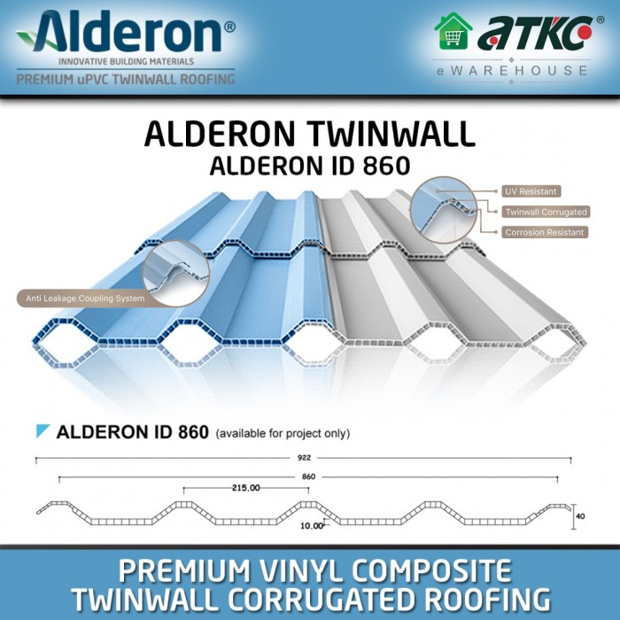 Alderon ID 860 Premium Vinyl Composite Twinwall Corrugated Roofing 10MM (T) x 860MM (W) x 11900MM (L)