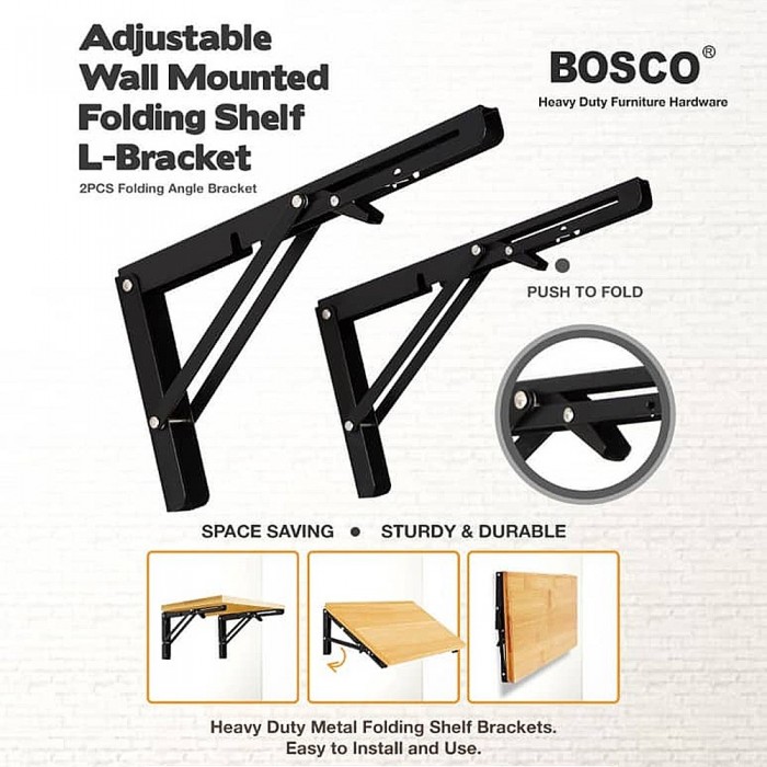 Bosco 8'' Adjustable Wall Mounted Folding Shelf L-Bracket (2PCS/SET)