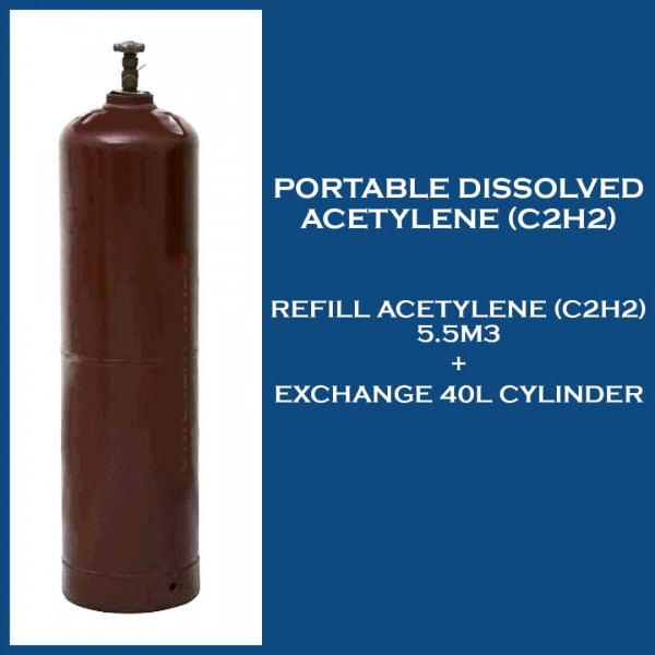 Gas Refill Dissolved Acetylene 5.5M3 + Exchange 40L Welded Steel Cylinder