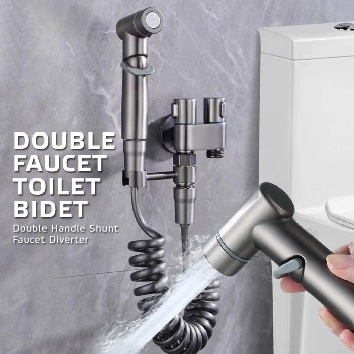 Home Store Brass + ABS Multi-Functional Double Faucet Toilet Bidet Sprayer Gun Set 1/2''