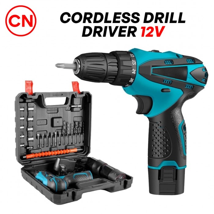 CN 'BOMAO' Cordless Drill Driver 12V + 2x Batteries + 1x Charger + Accessories