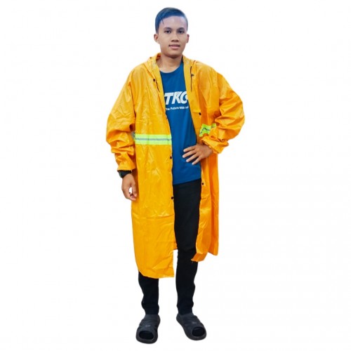 CN JIAOXIALA Heavy Duty Long Knee Yellow Raincoat With Hood Reflective Safety Stripes 3XL Size