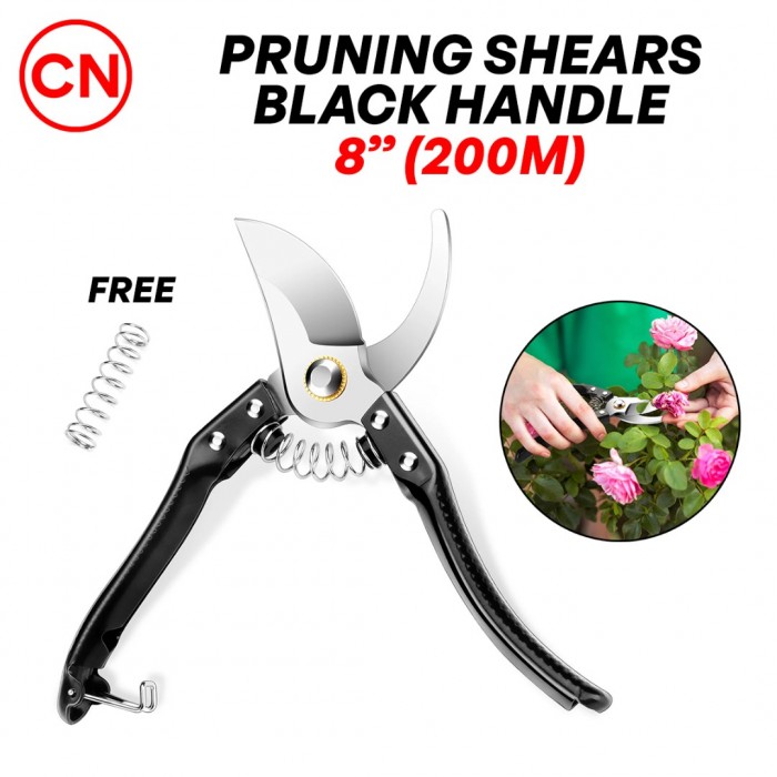 CN ''FENGSHUO'' #168 Pruning Shears Black Handle 8'' (200MM) + FREE 1PC Spring