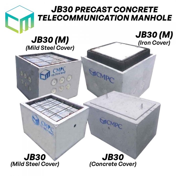 CM JB30 Precast Concrete Telecommunication Manhole Full Set C/W Mild Steel Cover 950MM (L) x 650MM (W) x 630MM (H)
