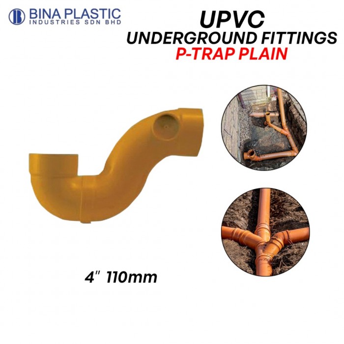 Bina Plastic UPVC Underground Fittings P-Trap Plain 4" 110MM