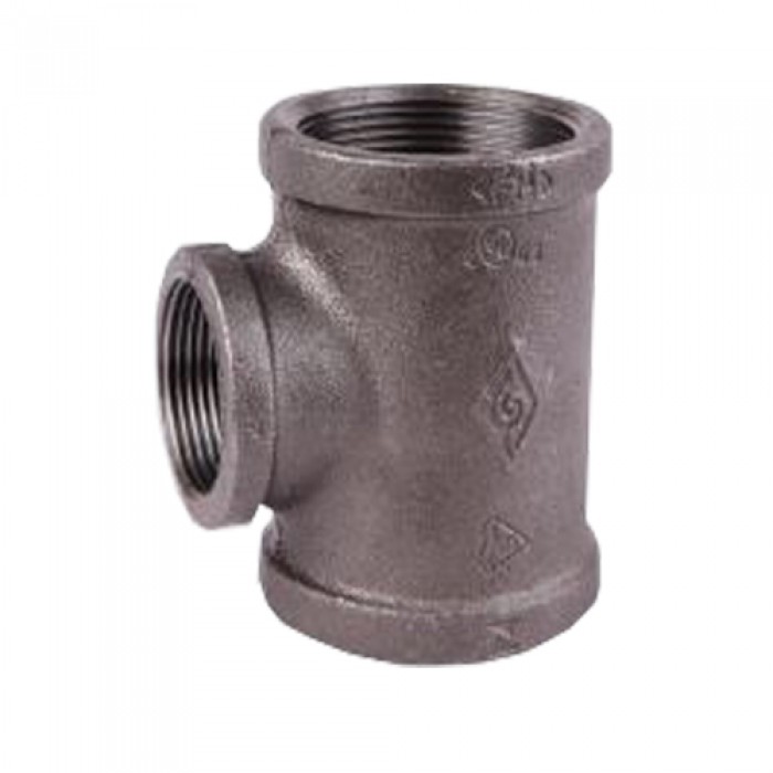 Black Malleable Iron Steam Pipe Fittings Reducing Tee 4" x 1 1/4"